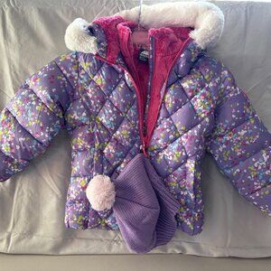 SNOZU Girls Puffer JACKET Purple & Pink W/ HAT NWT